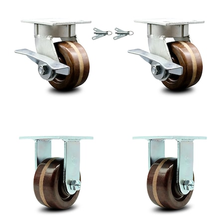 4 Inch Kingpinless High Temp Phenolic Wheel Caster Swivel Locks 2 Rigid, 2PK